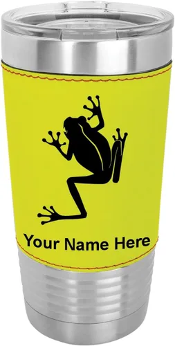 Vista 16 de LaserGram Personalized 20oz Tumbler, Tree Frog (Baseball Style) Engraved Gift, Faux Leather Wrap, Vacuum Insulated Stainless Steel, Laser Engraved