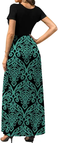 Vista 3 de DB MOON - Vestido largo de manga corta para mujer, vestido informal de cintura imperio, con bolsillos