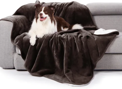 Vista 25 de gogobunny Manta de cama impermeable, manta reversible de forro polar Sherpa para perro, cachorro y gato, funda para muebles que protege la cama Beige
