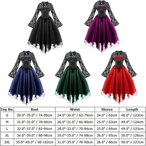Vista 2 de Vestido gótico de manga larga sin mangas para mujer con corsé halter de encaje vestido de cóctel