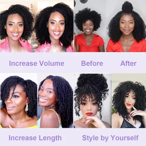 Vista 5 de Niawigs - Extensiones de cabello humano afro rizado microlink para mujeres negras, extensiones de cabello humano rizado 4C, extensiones de cabello