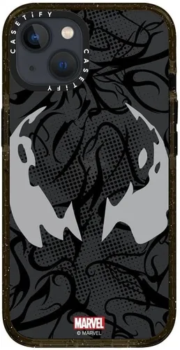 Vista 4 de CASETiFY Impact - Funda para iPhone 13 [Spider-Man Co-Lab / protección contra caídas de 6.6 pies] - Máscara Venom - Negro transparente Spider Man