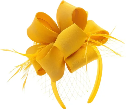 Vista 3 de Myjoyday Tocado para mujer, para fiesta de té, iglesia, cóctel, plumas, velo, diadema con clip para el cabello