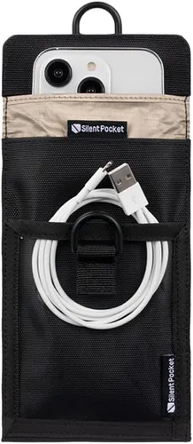 Vista 4 de SLNT Faraday - Funda para teléfono, con bloqueo de etiqueta, bolsa de bloqueo de señal (mediana) Weatherproof Nylon, Lockable Metal D-Ring