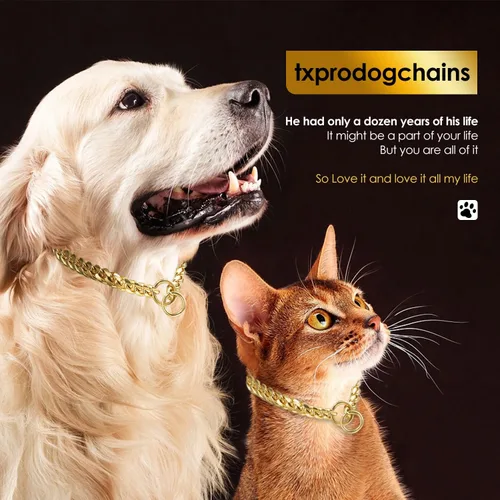 Vista 6 de txprodogchains Collar de Cadena de Oro para Perro de 18K, Cadena de Eslabones Cubanos de 10MM, Cadena de Metal de Acero Inoxidable, Collar