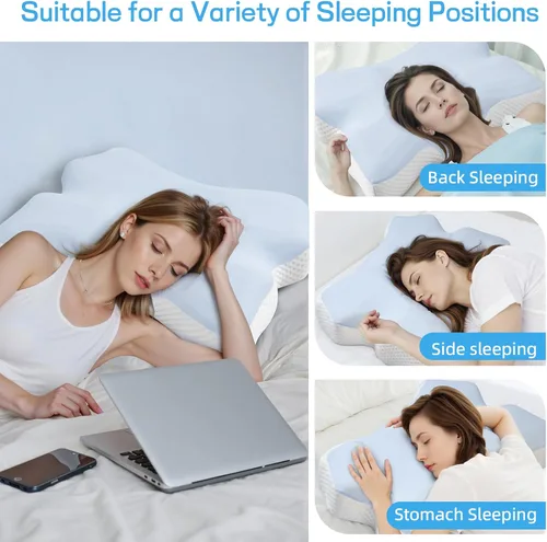 Vista 2 de Almohada cervical para dormir, almohadas para dormir de lado para adultos, almohada ergonómica de espuma viscoelástica con funda de almohada de seda