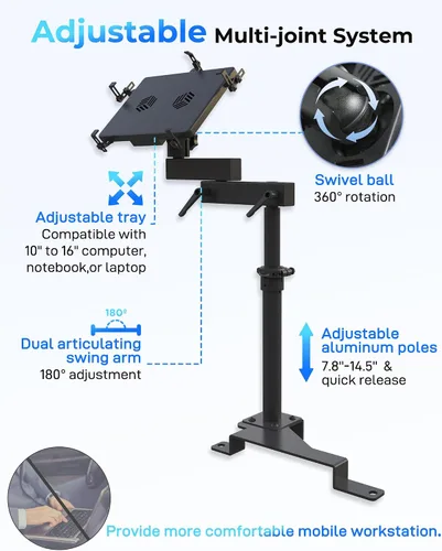 Vista 4 de Soporte para laptop de camión apto para Ford F150, F350, F250, F550, sin perforaciones, soporte para computadora portátil de hasta 17 pulgadas