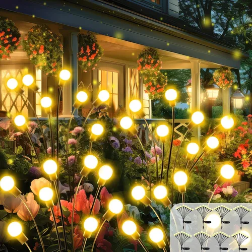 Vista 13 de 2026 Luces Solares Actualizadas para Exteriores, Juego de 8 Luces de Jardín Solares con 2 Modos, Luces de Luciérnaga al Aire Libre Impermeables