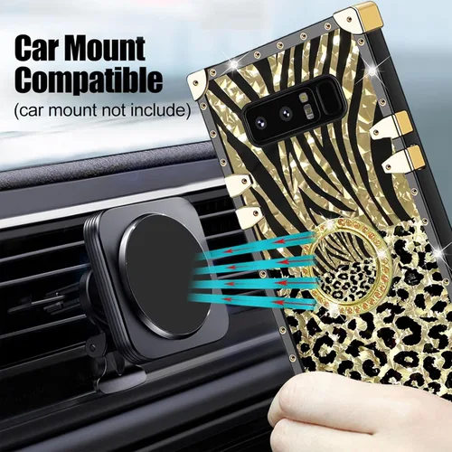 Vista 4 de Funda para teléfono Samsung Galaxy Note 8 con soporte de anillo para niñas y mujeres, retro, elegante, de lujo, con estampado de leopardo, guepardo