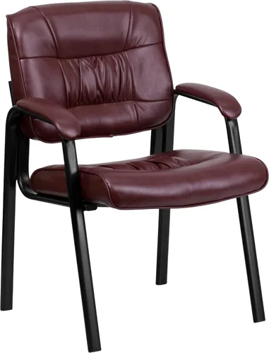 Vista 3 de EMMA + OLIVER Silla de recepción ejecutiva LeatherSoft Borgoña con marco de metal negro Marco Leathersoft burdeos/negro