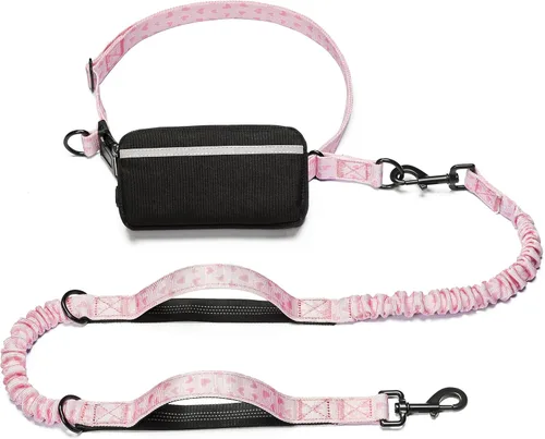 Vista 26 de iYoShop Correa de perro manos libres con bolsa con cierre, dobles asas acolchadas y elástica duradera para caminar, trotar y correr con tu perro