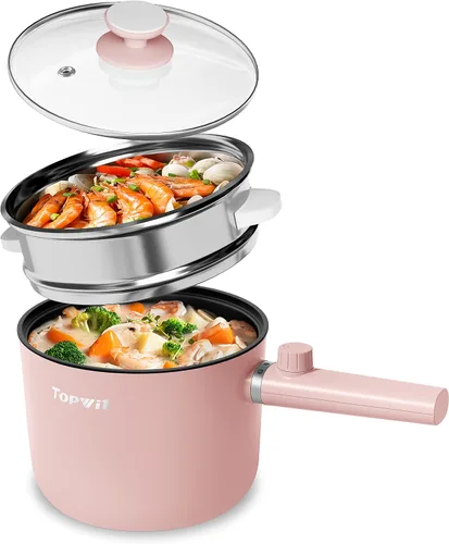 Vista 10 de Topwit Olla caliente eléctrica, olla de ramen de 1.5 L, sartén portátil antiadherente, olla eléctrica para pasta, bistec, sin BPA, cocina eléctrica