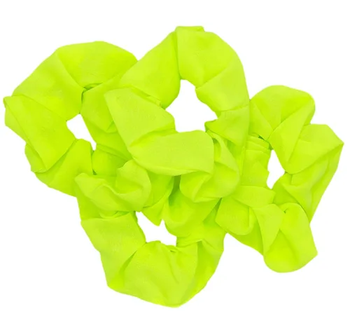 Vista 4 de Bandas elásticas para el cabello de neón, coleteros de color liso verde neón (4 unidades)