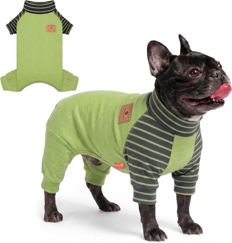 Vista 15 de KYEESE Pijamas para perros pequeños – Suéter elástico de cuello alto, abrigo de material súper suave y cálido con corbatín, pijama para perro