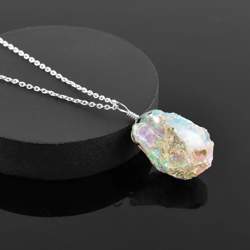 Vista 9 de Collar delicado de plata con piedra áspera de ópalo