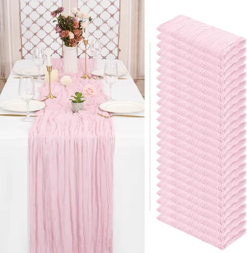 Vista 21 de Paquete de 6 caminos de mesa de estopilla rosa, extra anchos de 35 x 120 Rosa bebé