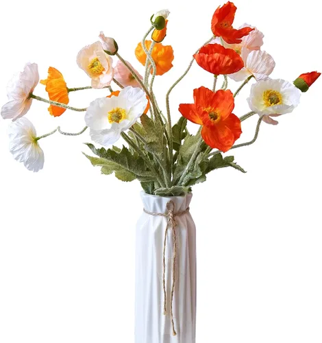 Vista 17 de Flores artificiales, 5 unidades, flores de amapolas, flores artificiales de seda para el hogar, oficina, boda, decoración al aire libre (negro)
