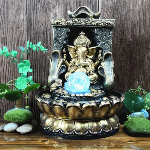 Vista 3 de Fuente de agua para interiores, estatuas de Ganesha, estatuto de Buda de elefante, fuente de mesa, relajante flujo de agua de meditación, fuente zen