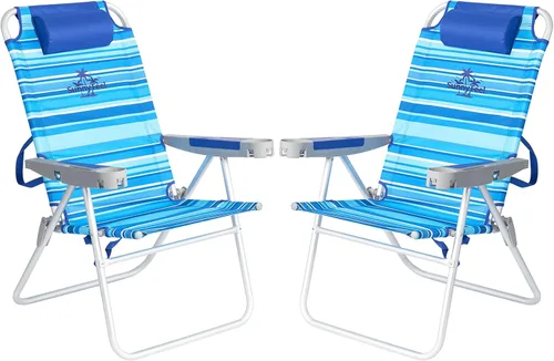 Vista 19 de SUNNYFEEL Silla de playa alta para adultos, sillas plegables de asiento Azul