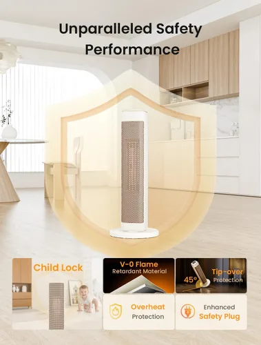 Vista 2 de Calentadores de espacio de 25 pulgadas para uso en interiores, habitaciones grandes, calentadores eléctricos para uso en interiores con termostato
