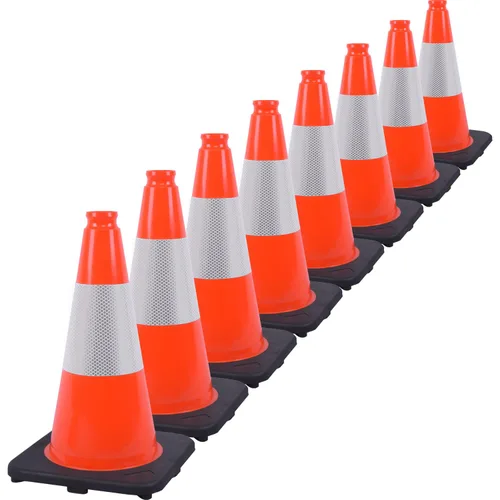 Vista 12 de Conos de Tráfico de PVC Naranja/Verde Fluorescente, Cono de Estacionamiento con Base Negra Pesada Estructuralmente Estable Resistente a