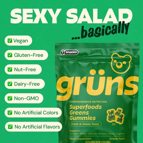 Vista 7 de Gruns - Gomitas Super Greens para Adultos, Ositos de Goma Multivitamínicos de Superalimentos, Espirulina, Clorela, Prebióticos y Gomitas de Fibra