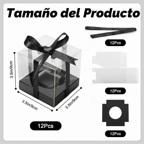Vista 3 de 12 cajas transparentes para cupcakes de 3.5 pulgadas (negro)