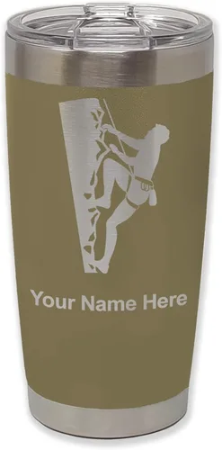 Vista 12 de LaserGram 20oz Vacuum Insulated Tumbler Mug, Rock Climber, Personalized Engraving Included (Coral)