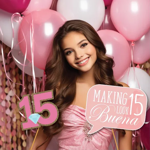 Vista 4 de Accesorios para cabina de fotos de quinceañera, kit de cabina de fotos de 41 piezas con letrero de 8 x 10 pulgadas, 60 almohadillas adhesivas, 45
