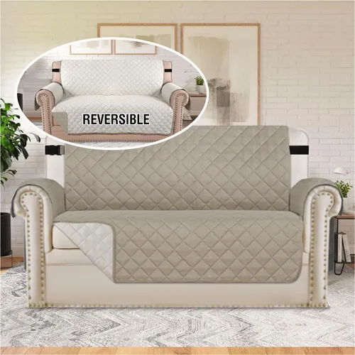 Vista 100 de H.VERSAILTEX Funda de sofá resistente al agua para sofá de 3 cojines, reversible, protector de muebles acolchado con correa elástica, funda de sofá