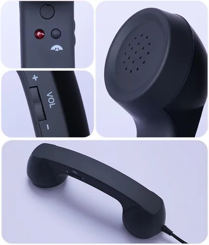 Vista 3 de Auricular retro para teléfono, teléfono fijo, receptor de teléfono retro con botón de respuesta tipo C, cable de conexión con altavoces y control