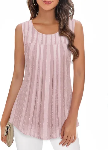 Vista 11 de Timeson - Camiseta de gasa sin mangas, blusa tipo túnica informal de doble capa para mujer