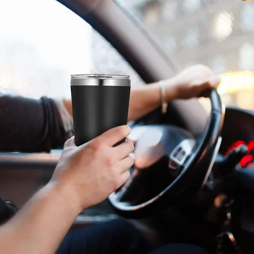 Vista 5 de VEGOND - Vaso térmico de acero inoxidable de 12 onzas con aislamiento al vacío de doble pared, vaso para viaje con tapa y pajita reutilizable Negro