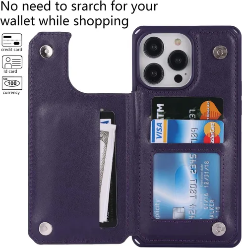 Vista 3 de Cavor Funda para iPhone 14 Pro Max con Tarjetero, Funda Cartera para iPhone 14 Pro Max para Mujeres y Hombres, Soporte de Tarjetas de Crédito
