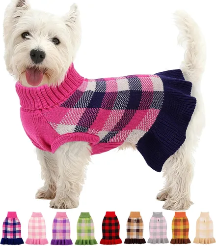 Vista 13 de Vestido de suéter para perro, ropa de Navidad a cuadros para perros Beige