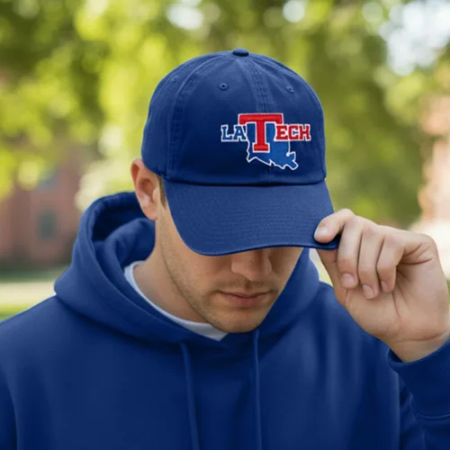 Vista 5 de Desert Cactus Louisiana Tech University Gorra de béisbol Bulldogs LA Brimmed Gorra bordada con correa de tela ajustable para adultos (estilo B) azul