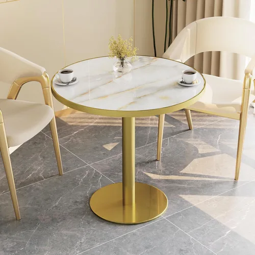 Vista 22 de Mesa de tulipán de 31.5 pulgadas, mesa de comedor redonda con mesa de Aqua Jade (oro rosa)