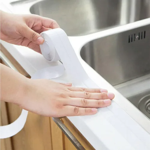 Vista 7 de Queenbox Cinta selladora de cinta de calafateo de 0.8 x 39.4 pulgadas, cinta de sellado autoadhesiva impermeable para protector de borde de Beige