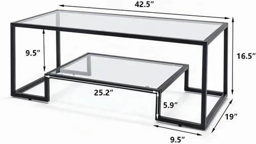 Vista 2 de Mesa de centro de cristal del metal, mesa auxiliar moderada moderna del Mesa de centro negra