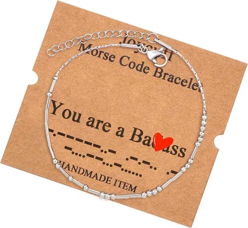 Vista 256 de JoycuFF Pulseras inspiradoras de código morse para mujeres, cuentas de plata, joyería con mantra de motivación, regalos para ella