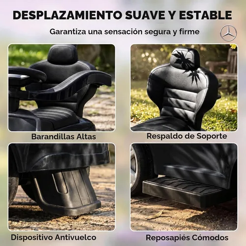 Vista 7 de Qaba Auto de empuje 4 en 1 para niños pequeños con licencia Mercedes-Benz Negro