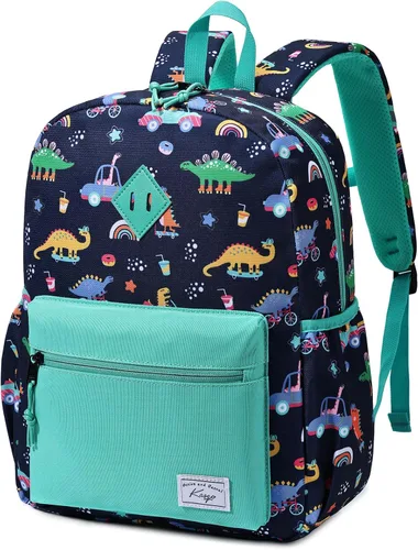 Vista 12 de Kasqo Mochila infantil para niños y niñas, mochila escolar de jardín de Dinosaurio Negro