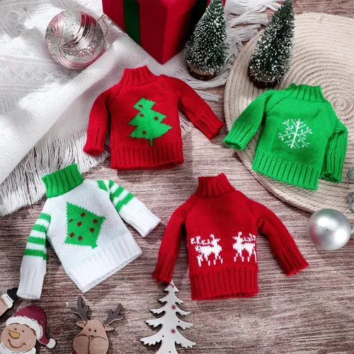 Vista 5 de Bencailor 4 piezas de ropa de muñeca de Navidad, suéter, accesorios de Navidad, suéter pequeño de 11.5 pulgadas, trajes de Navidad de invierno