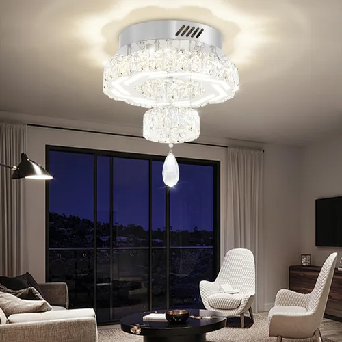 Vista 6 de Flashing God Candelabros de cristal modernos de 12 pulgadas, lámpara de techo de montaje empotrado, mini lámpara LED regulable para pasillo, lámpara