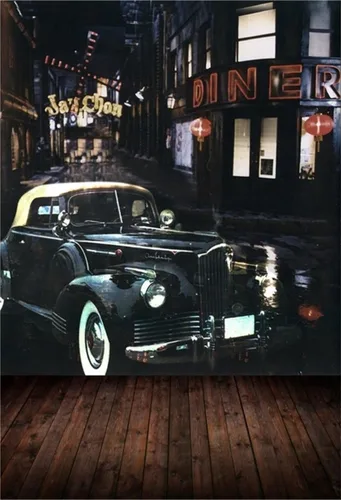 Vista 7 de AOFOTO Fondo de esquina de calle vintage de 5 x 7 pies, telón de fondo retro para fotografía de automóvil, nostalgia, edificios urbanos, niños