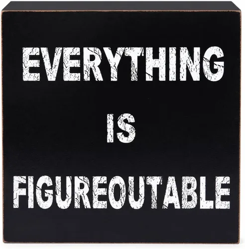 Vista 4 de Decoración negra para escritorio de oficina en casa, letrero de caja con texto en inglés «Everything is Figureoutable», decoraciones de oficina