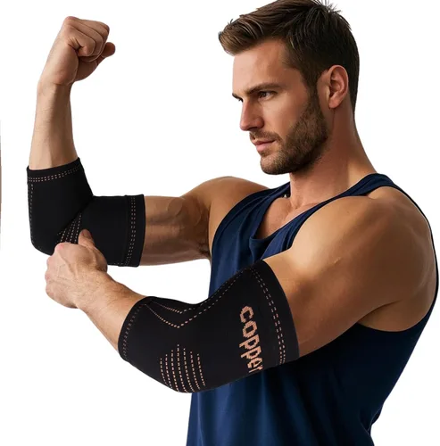 Vista 8 de Codera para el codo para tendinitis y codo de tenista para mujeres, manga de compresión de cobre para alivio del dolor del codo de golfista