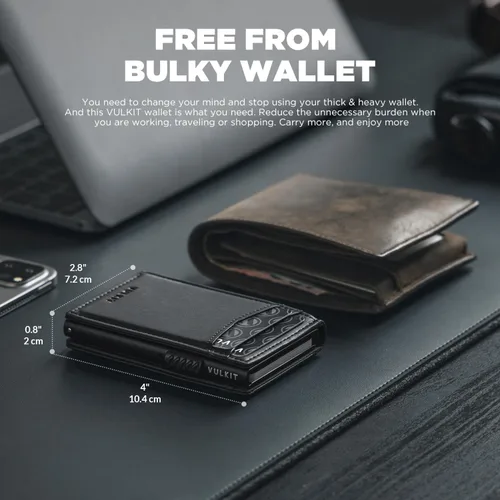 Vista 23 de VULKIT Billeteras delgadas para hombre, con bloqueo RFID, diseño minimalista con capacidad para hasta 11 tarjetas, Negro -, Minimalista