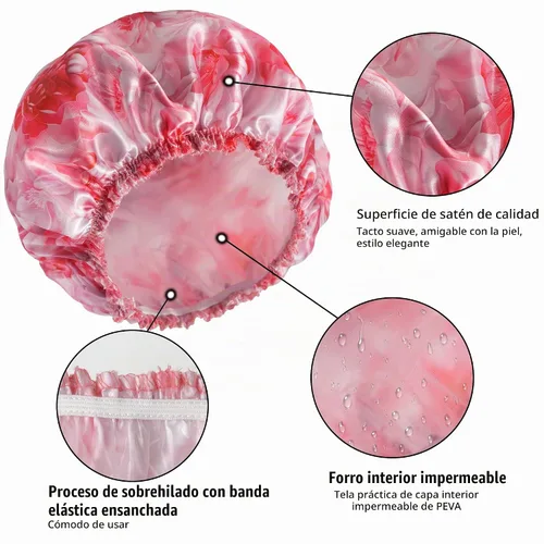 Vista 5 de 4 piezas de gorros de ducha para mujer, gorros de baño con estampado, gorro de ducha de doble capa reutilizable e impermeable, gorros de ducha
