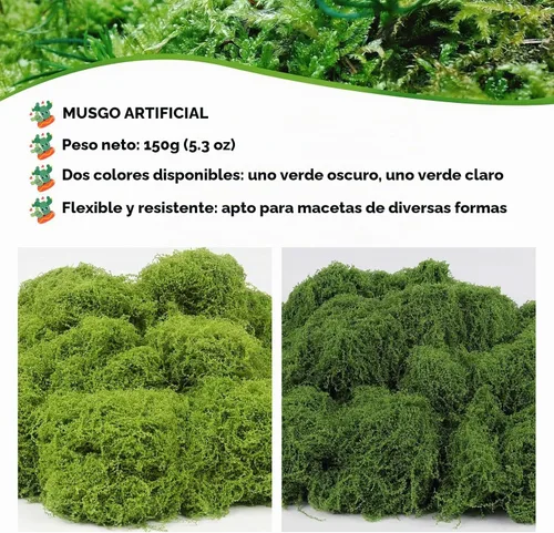Vista 2 de Musgo artificial artificial de 5.3 onzas para manualidades, musgo decorativo preservado para plantas, jardín de hadas, bricolaje, paredes Verde